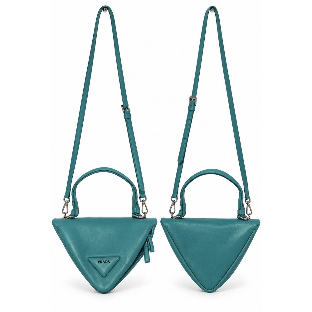 Prada Teal Triangle Crossbody Bag Top Handle Zip Detachable Strap Silver HW